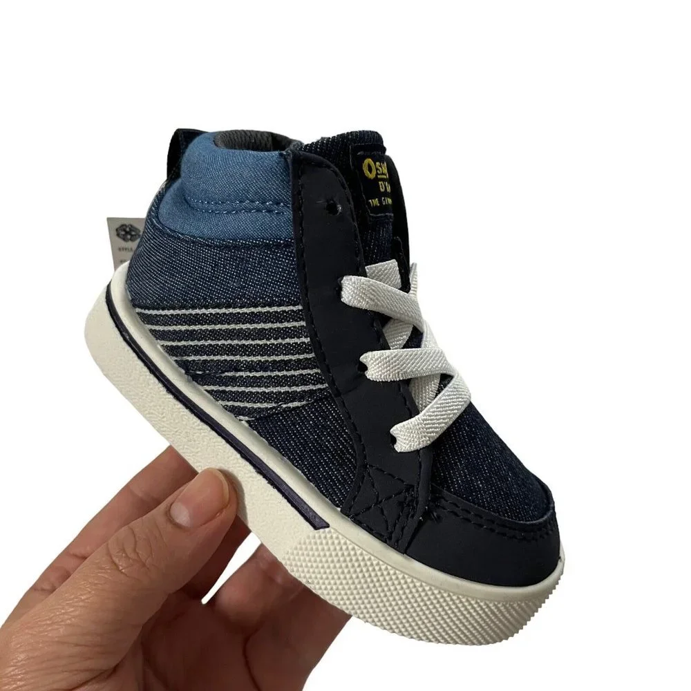 OshKosh Baby Infant Boys High Top‎ Sneaker Size 5-6 Navy White Stilysh & Comfy